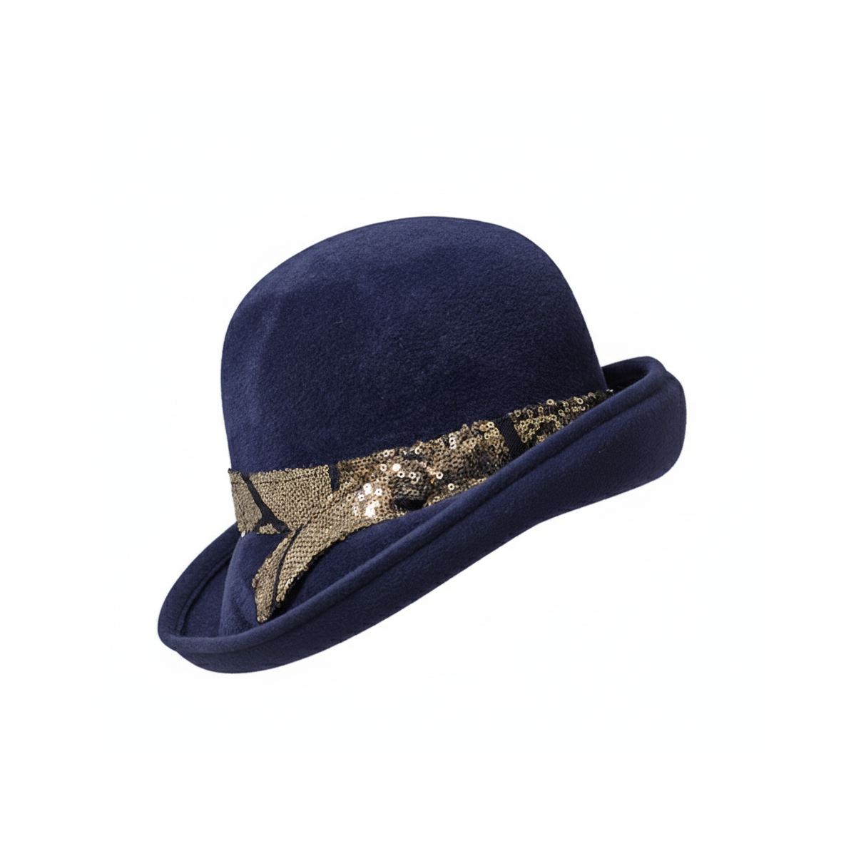 Misa Harada Navy Blue Cloche with Gold Sequins