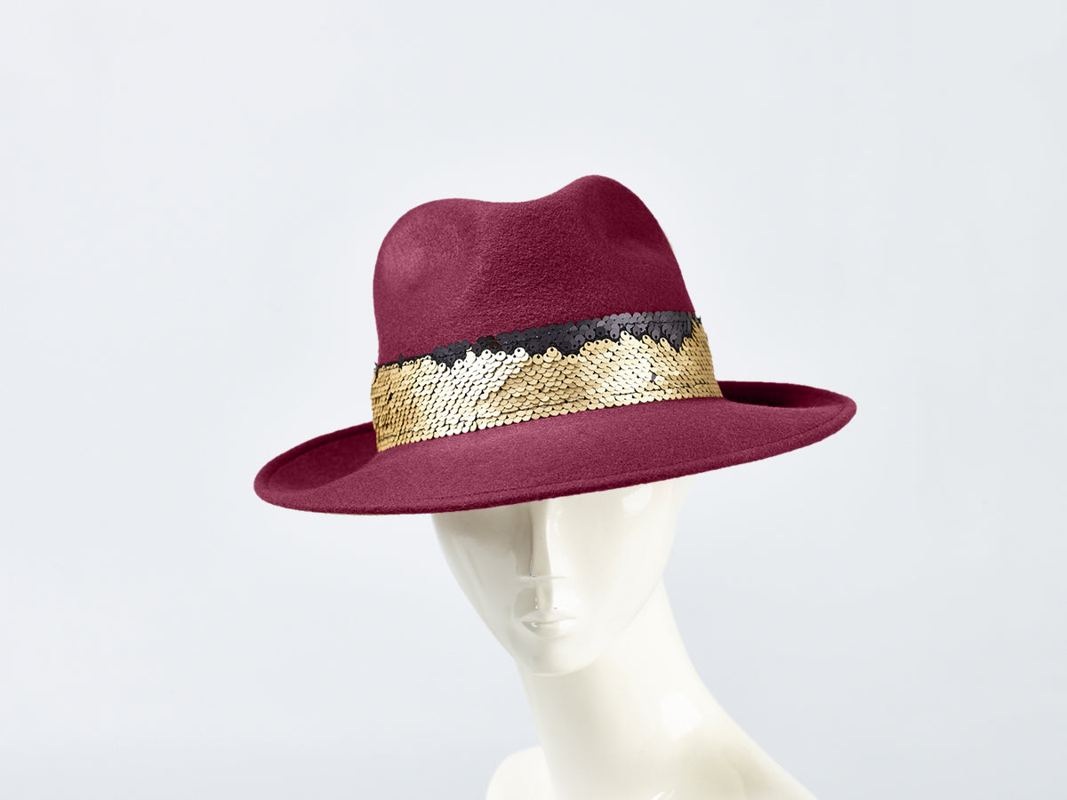 Misa Harada Wool Fedora in Warm Plum Color