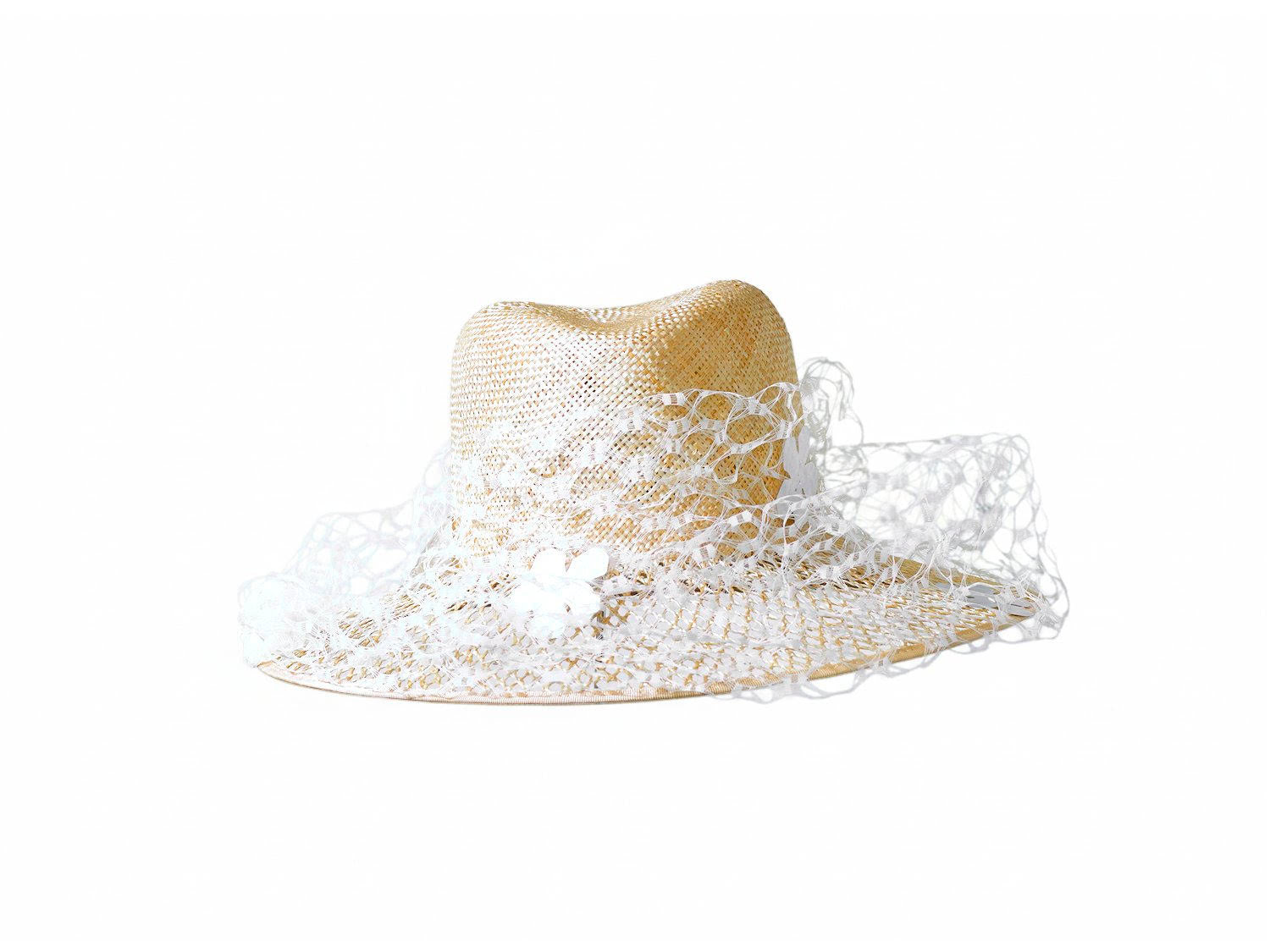 Misa Harada Wide Fedora with Veil & Flowers
