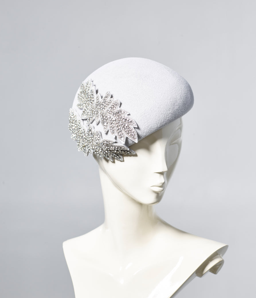Misa Harada Elegant Beret with Crystal Leaf Motifs