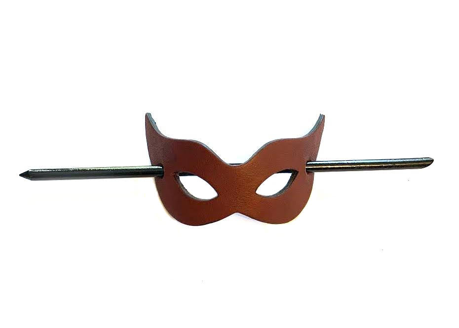 Brown Leather Mask Hair Buckle Pin