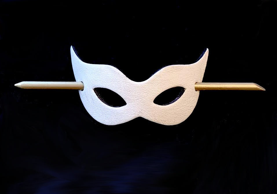 White Leather Mask Hair Buckle Pin