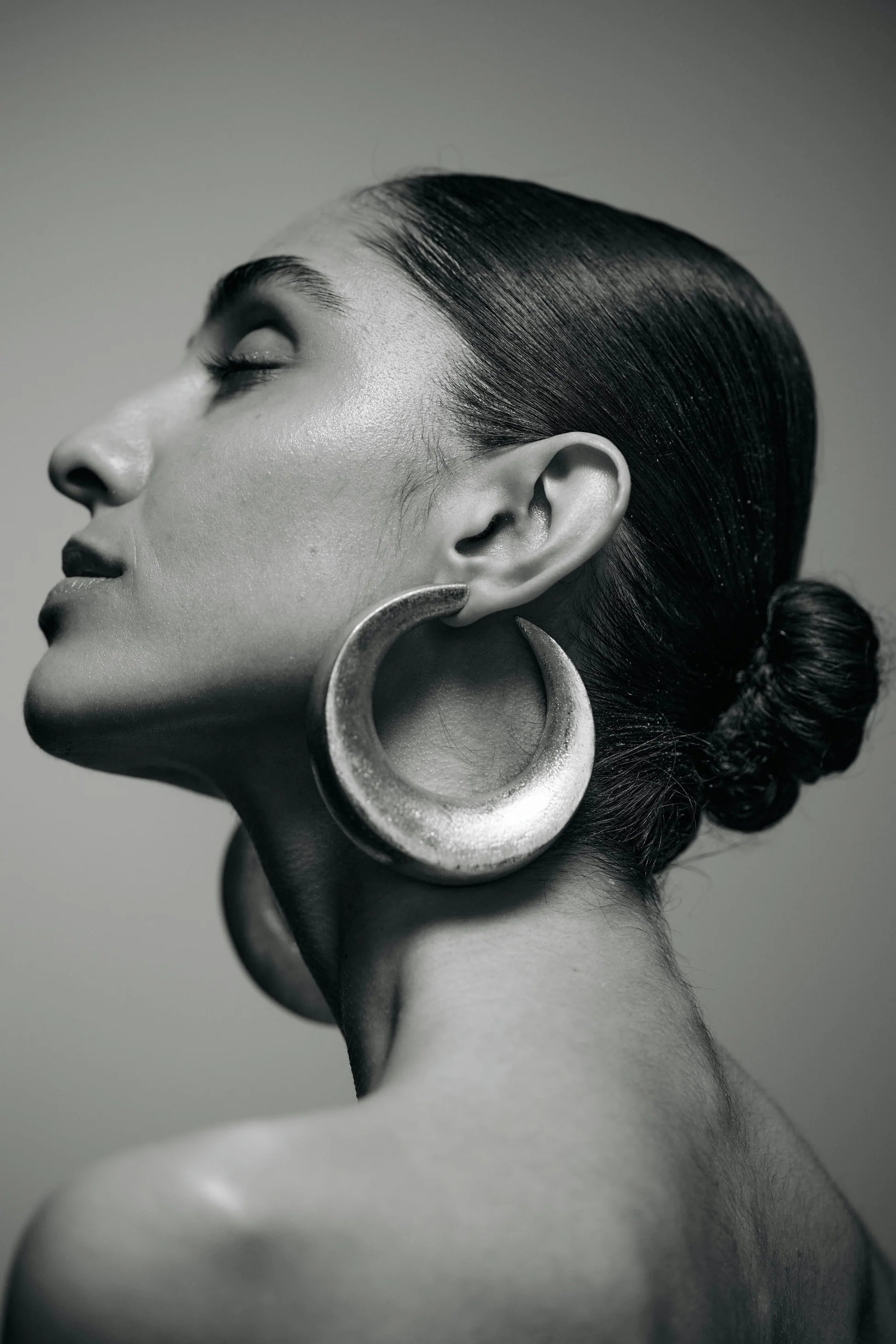 Monies Full Moon Earrings in Acacia and Silver Foil