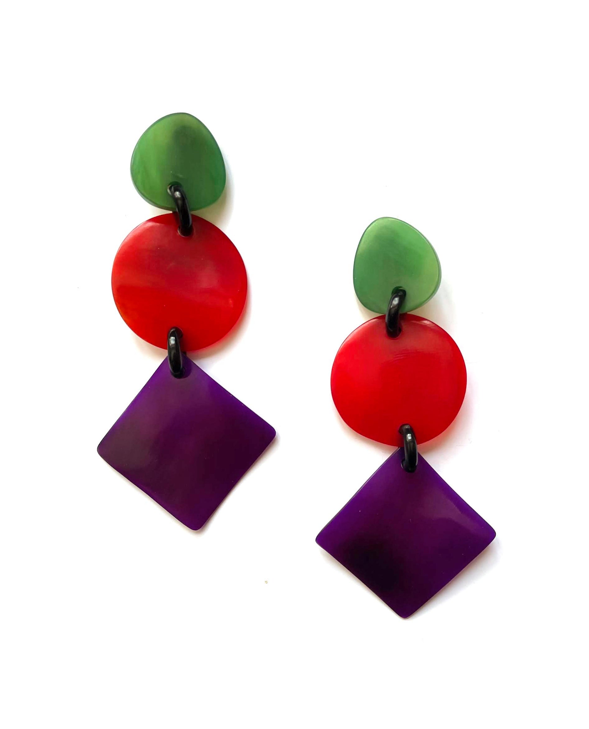 Monies Extra Long Horn Earrings in Green/Red/Violet