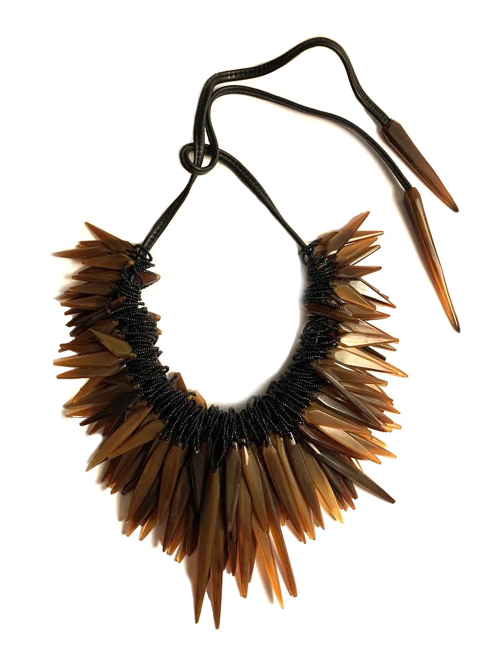 Monies Spiky Statement Necklace in Brown Horn