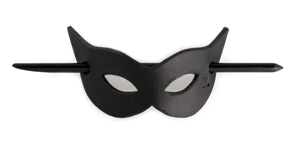 Black Leather Mask Hair Buckle Pin