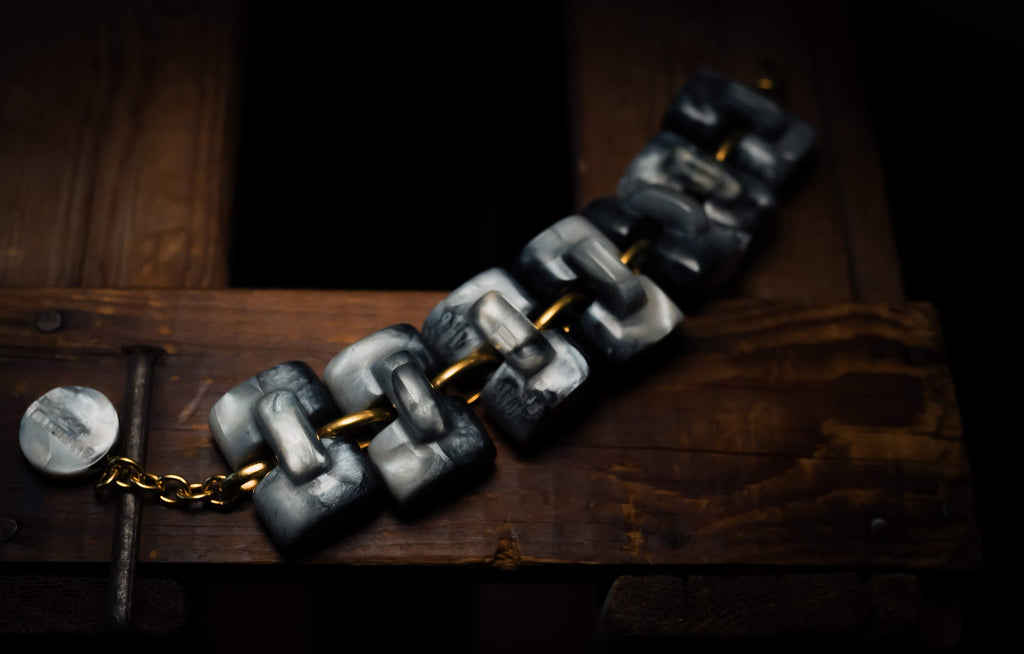 Dominique Denaive Marbled Grey Statement Bracelet