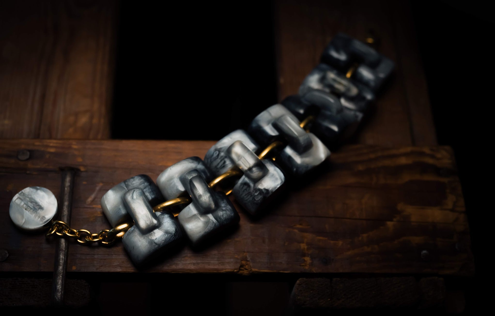 Dominique Denaive Marbled Grey Statement Bracelet