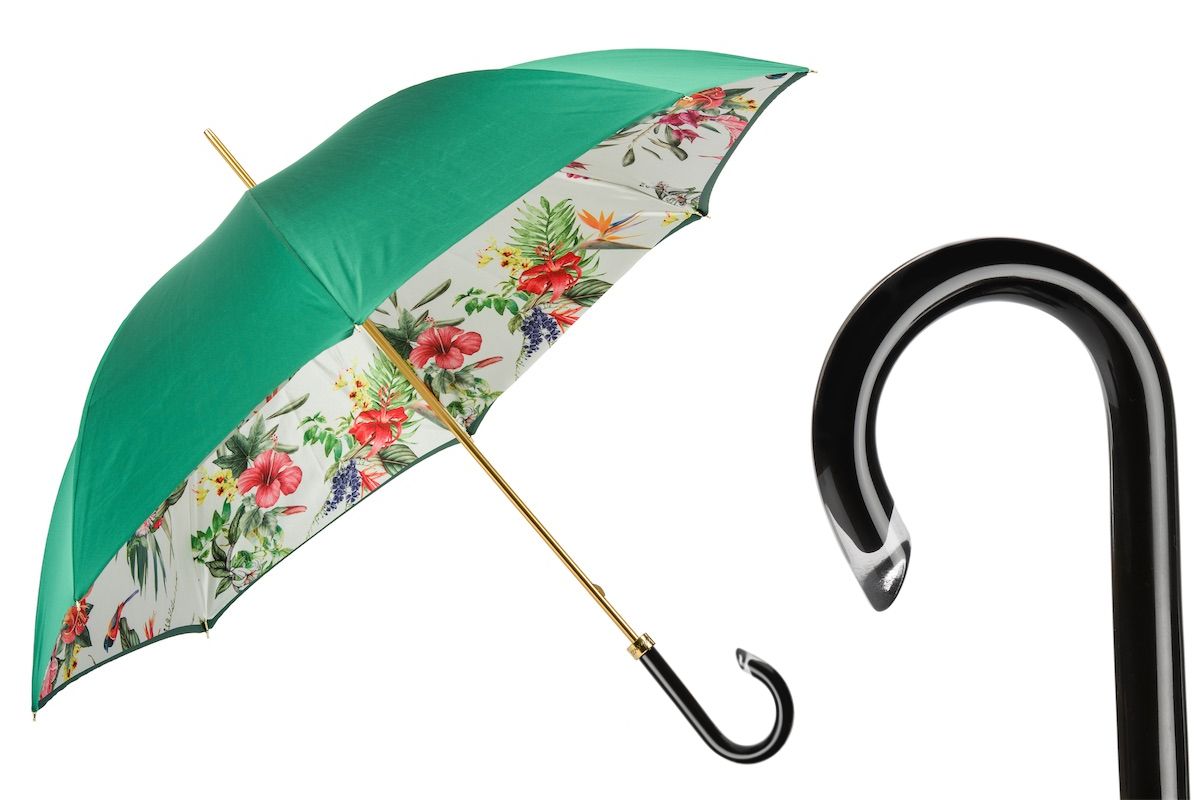 Pasotti Green Umbrella with Tropical Flowers