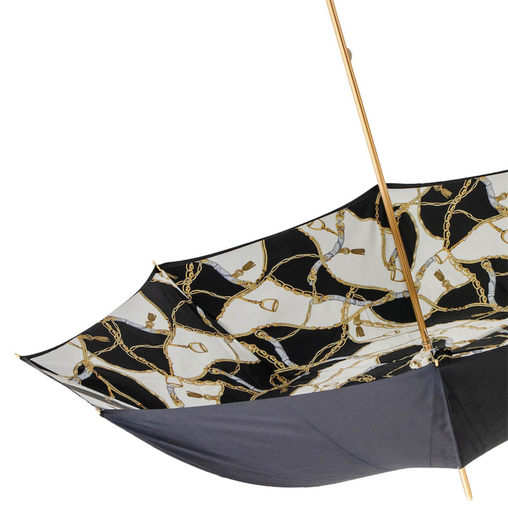 Pasotti Black Umbrella with Bridles Print, Double Cloth
