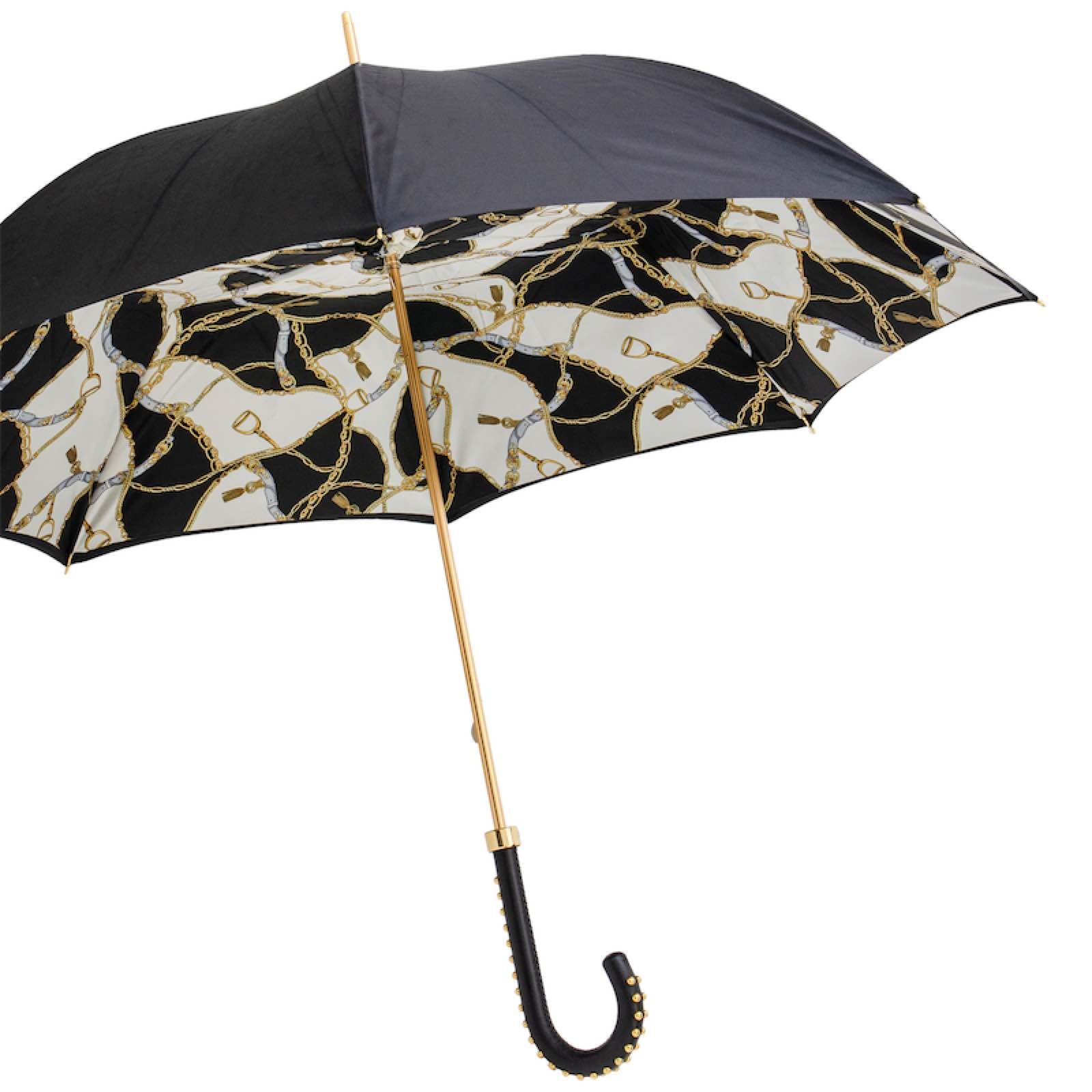 Pasotti Black Umbrella with Bridles Print, Double Cloth