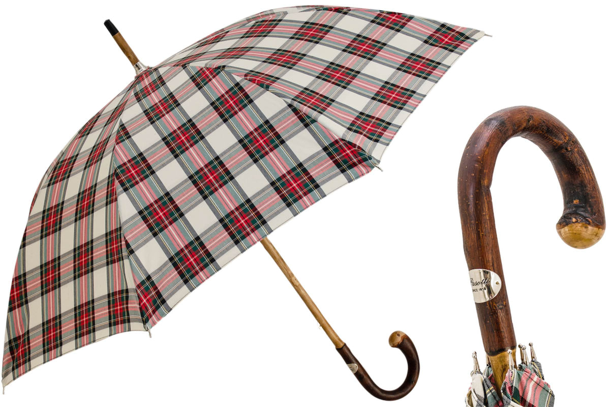 Pasotti Classic Tartan Umbrella with Wooden Handle