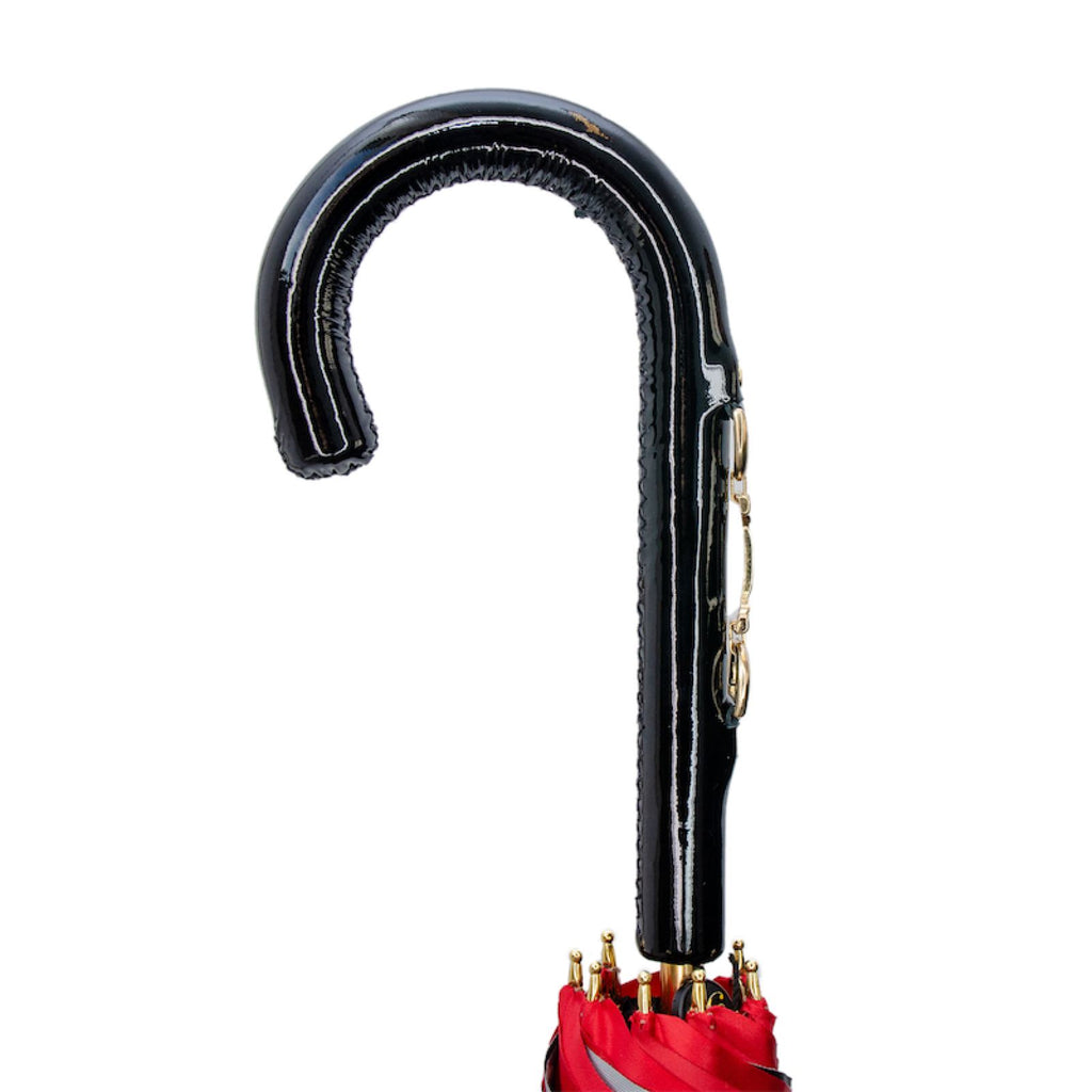 Pasotti Red/Black Umbrella with Bridles Print