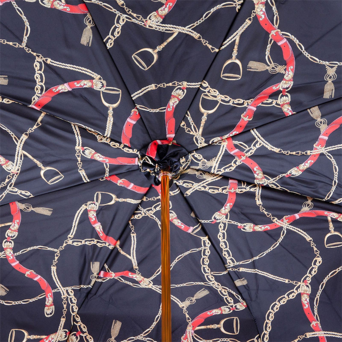 Pasotti Red/Black Umbrella with Bridles Print