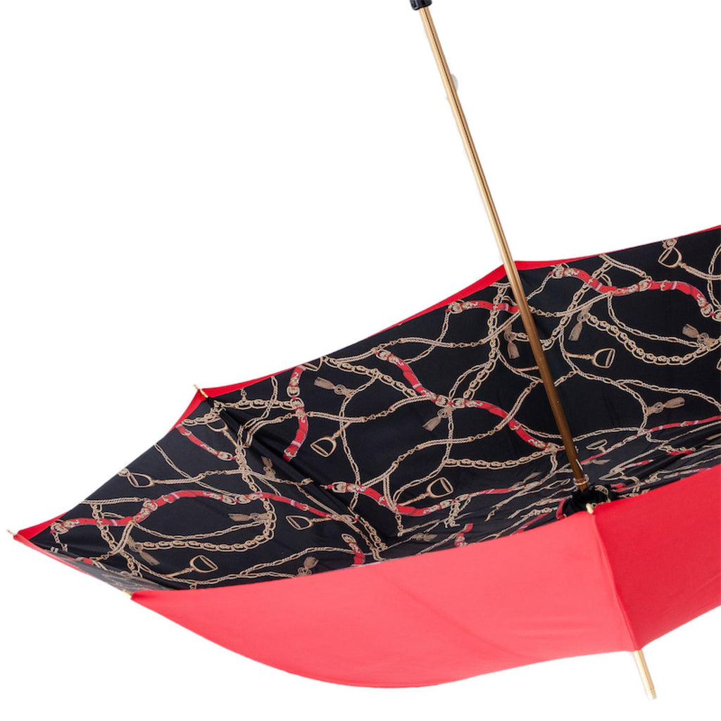 Pasotti Red/Black Umbrella with Bridles Print