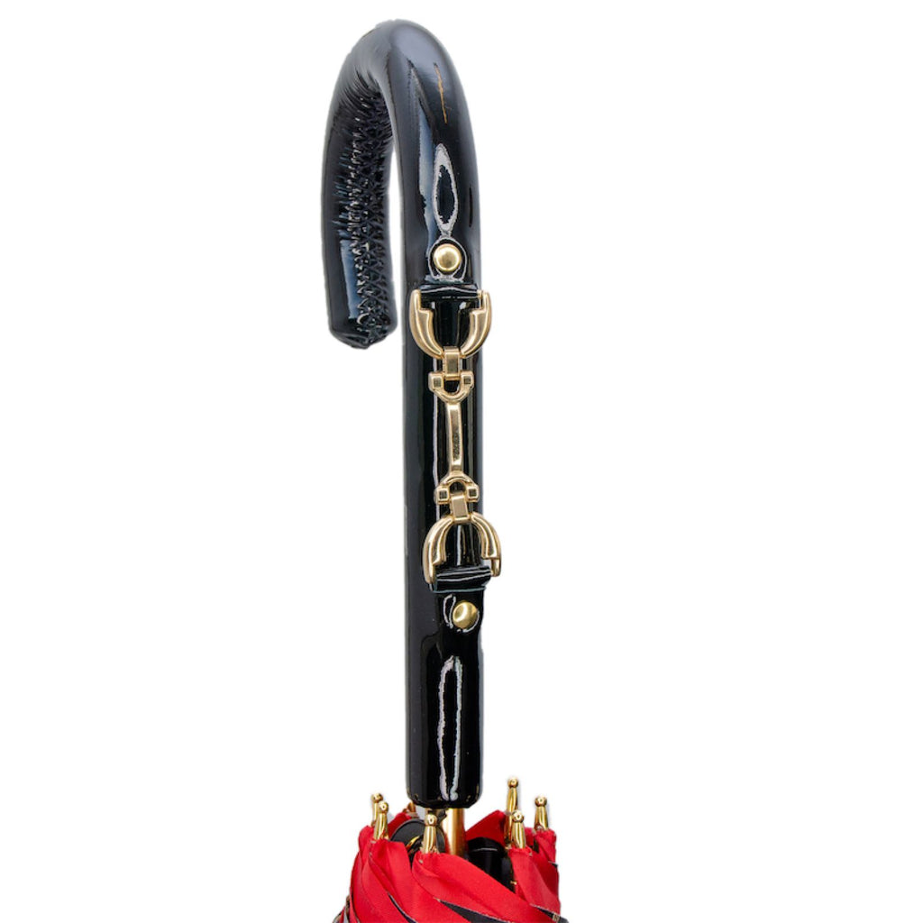 Pasotti Red/Black Umbrella with Bridles Print
