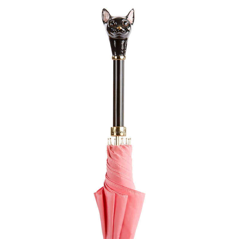 Pasotti Pink Umbrella with Black Cat Handle