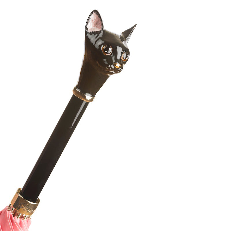 Pasotti Pink Umbrella with Black Cat Handle