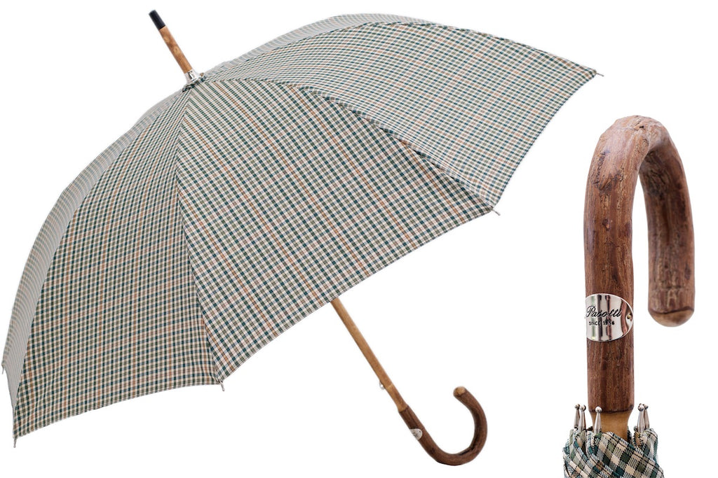 Pasotti Mini Tartan Umbrella with Wooden Handle