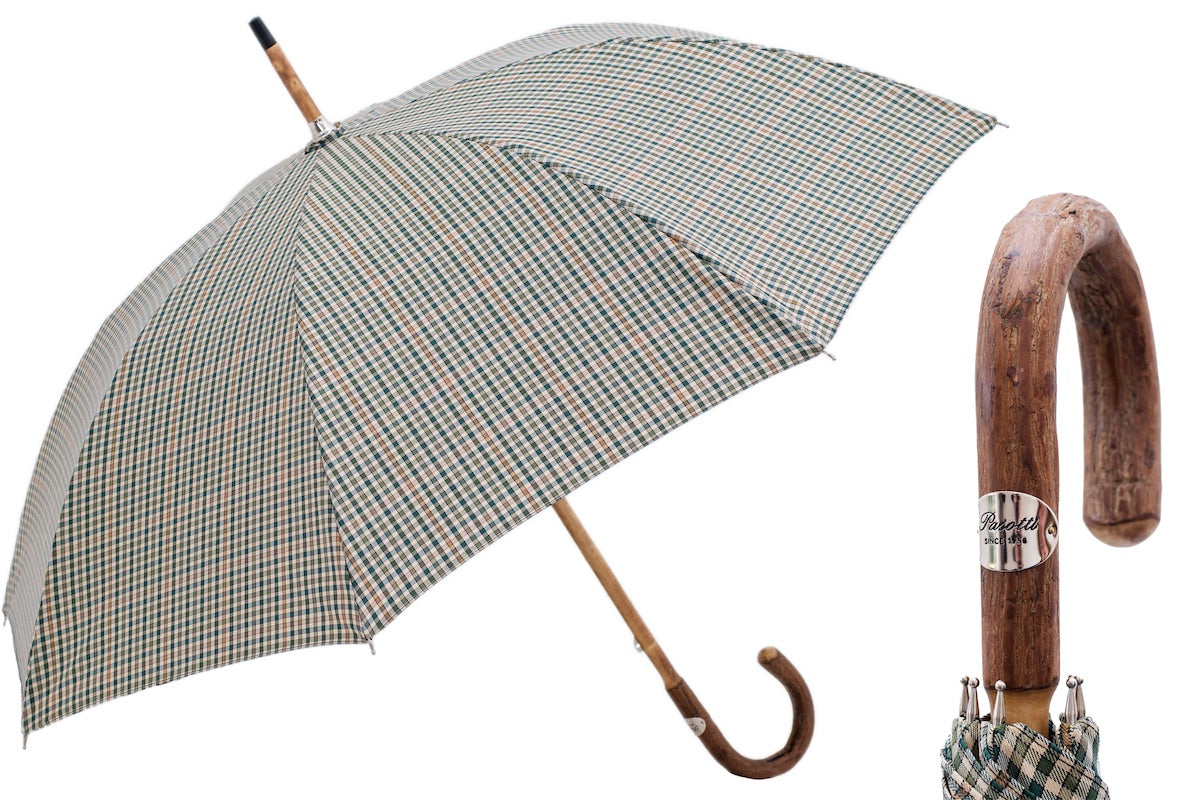 Pasotti Mini Tartan Umbrella with Wooden Handle