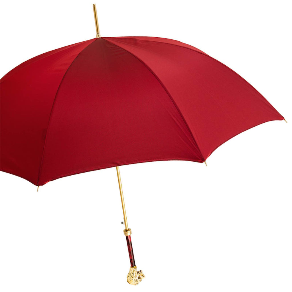 Pasotti Red Umbrella with Gold Lion Handle