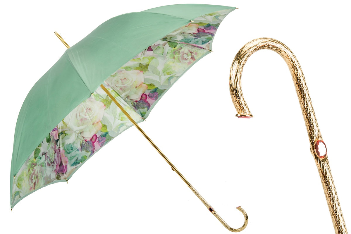 Pasotti Green and Pink Roses Umbrella