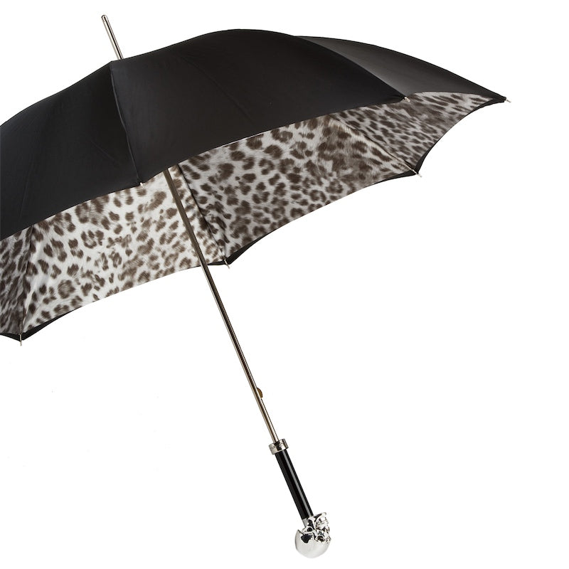 Pasotti Grey Leopard Umbrella with Silver Skull Handle