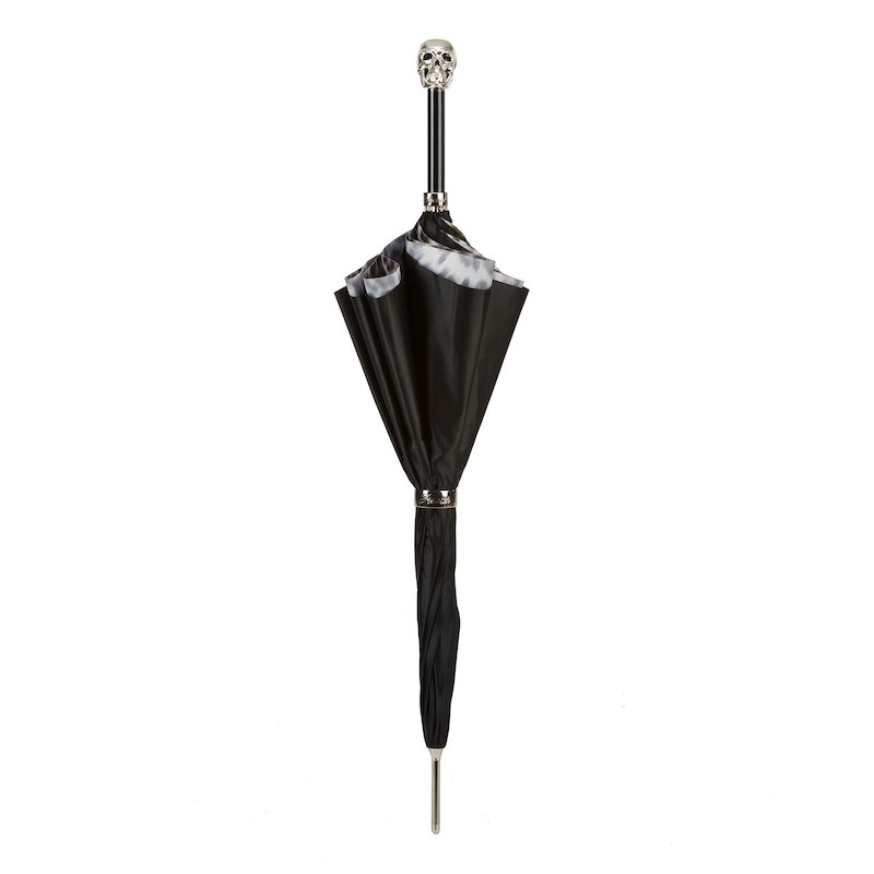 Pasotti Grey Leopard Umbrella with Silver Skull Handle