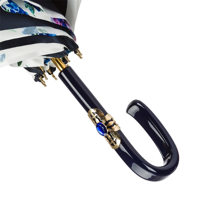 Pasotti Navy Blue Umbrella with Flowers