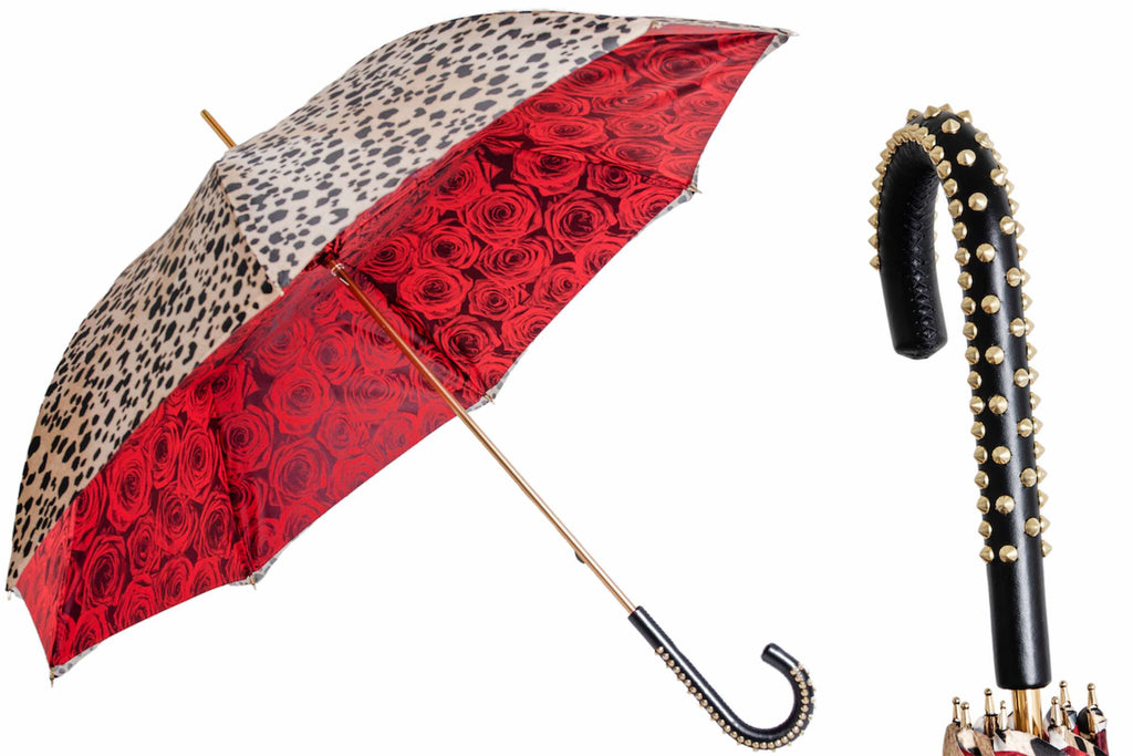 Pasotti Leopard & Red Roses Umbrella