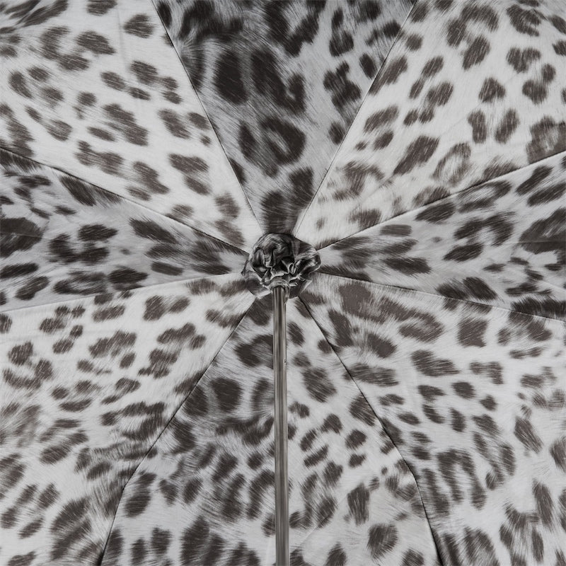 Pasotti Grey Leopard Umbrella with Silver Skull Handle