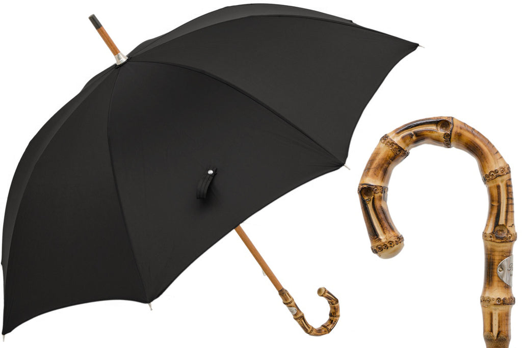 Pasotti Black Umbrella with Bamboo Handle