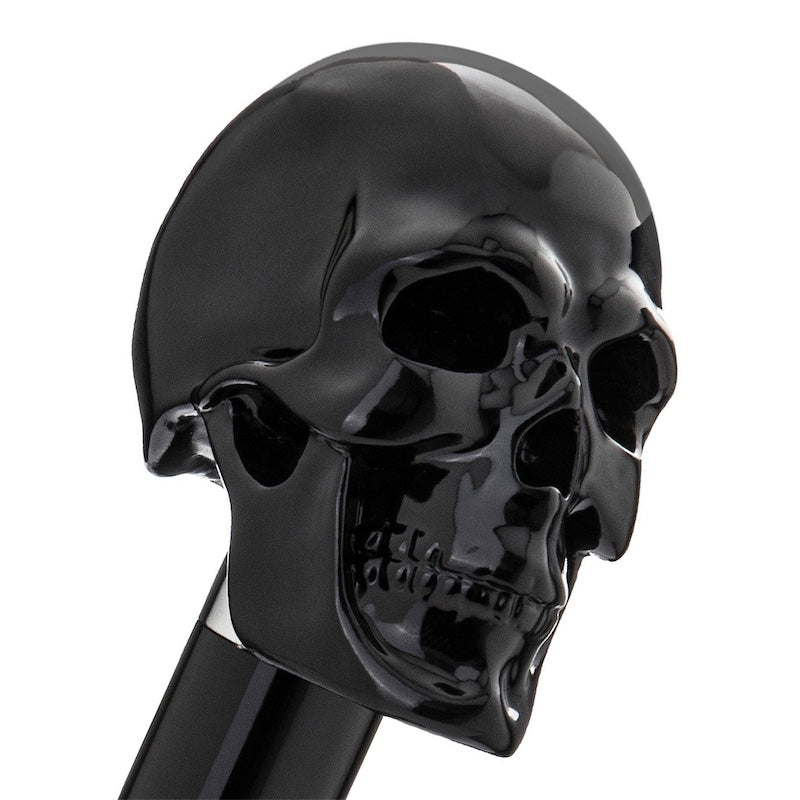 Pasotti Black Umbrella with Black Skull Handle