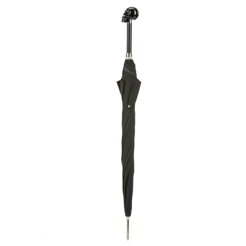 Pasotti Black Umbrella with Black Skull Handle