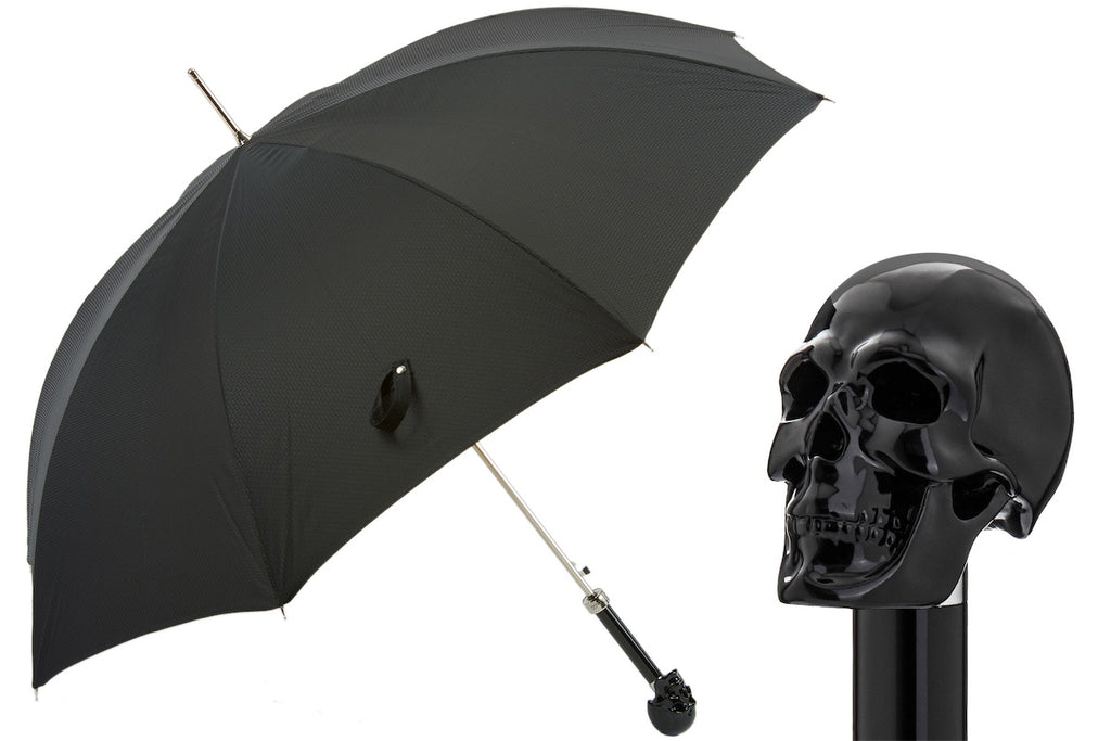 Pasotti Black Umbrella with Black Skull Handle