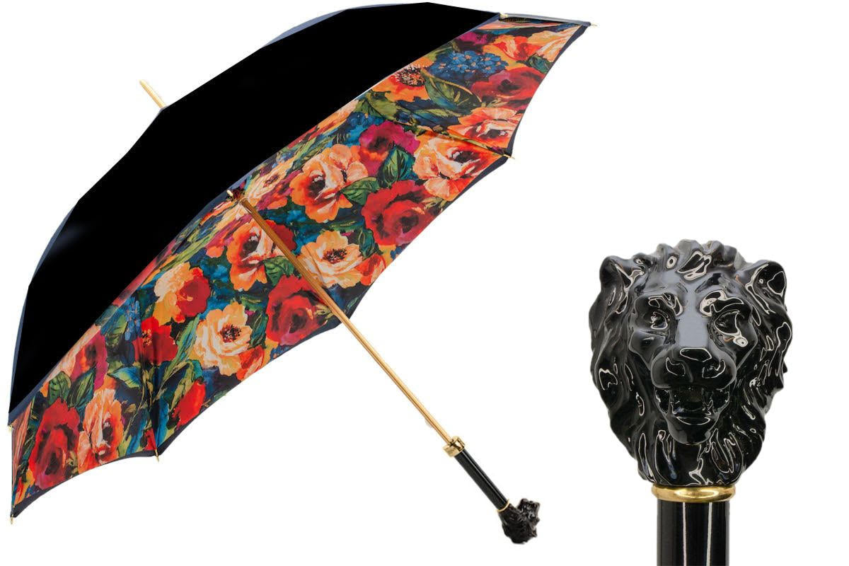 Pasotti Black Lion Umbrella with Roses