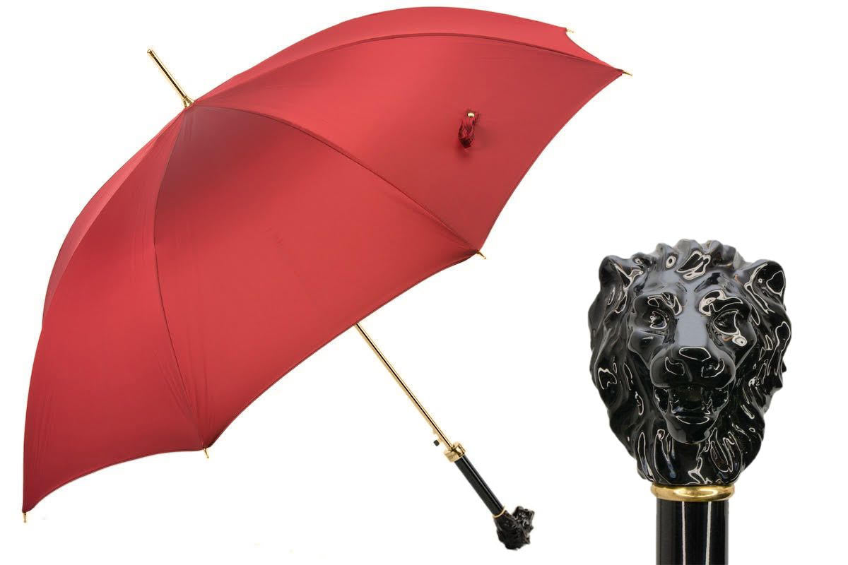 Pasotti Red Umbrella with Black Lion Handle