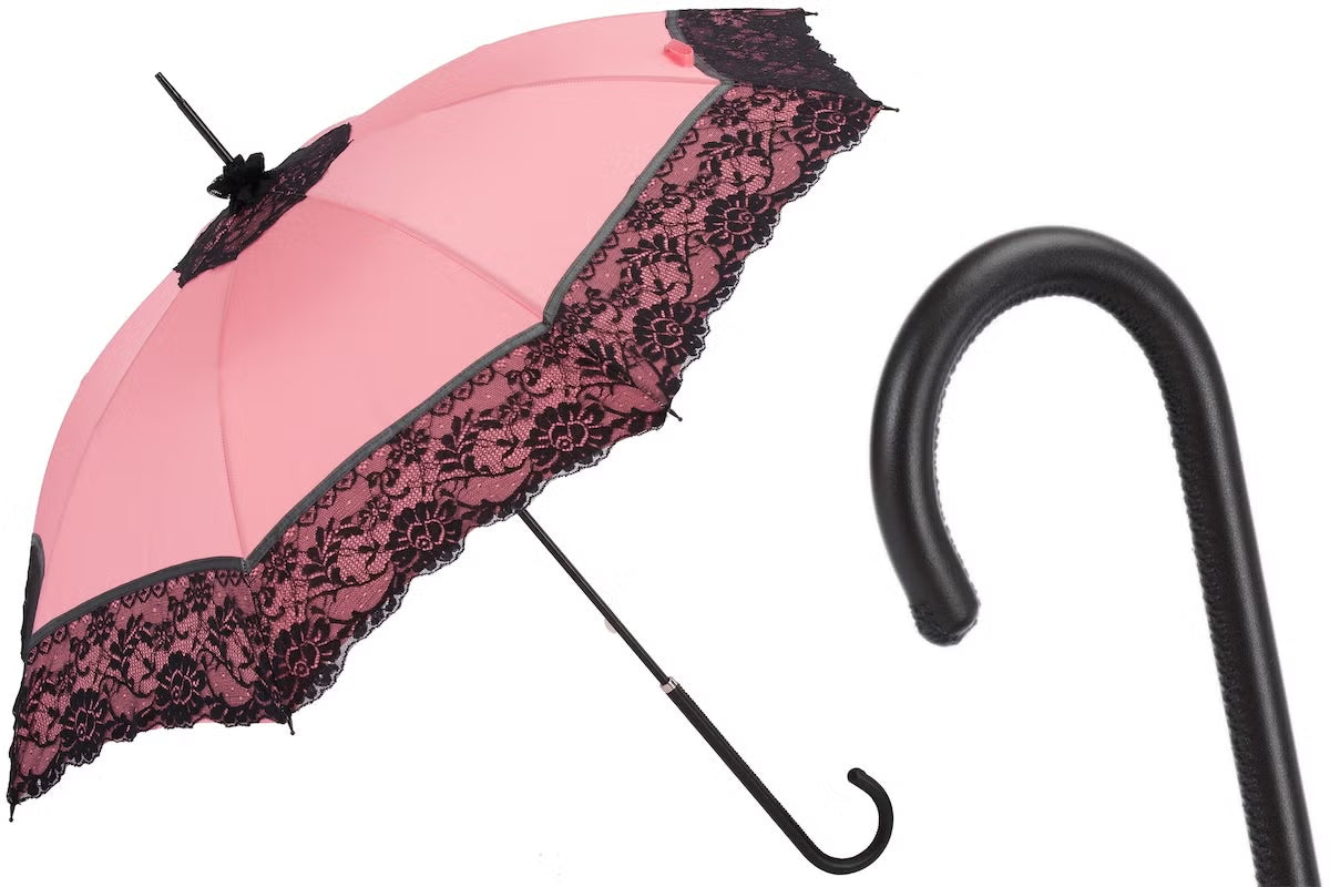 Pasotti Pink Burlesque Parasol with Black Lace
