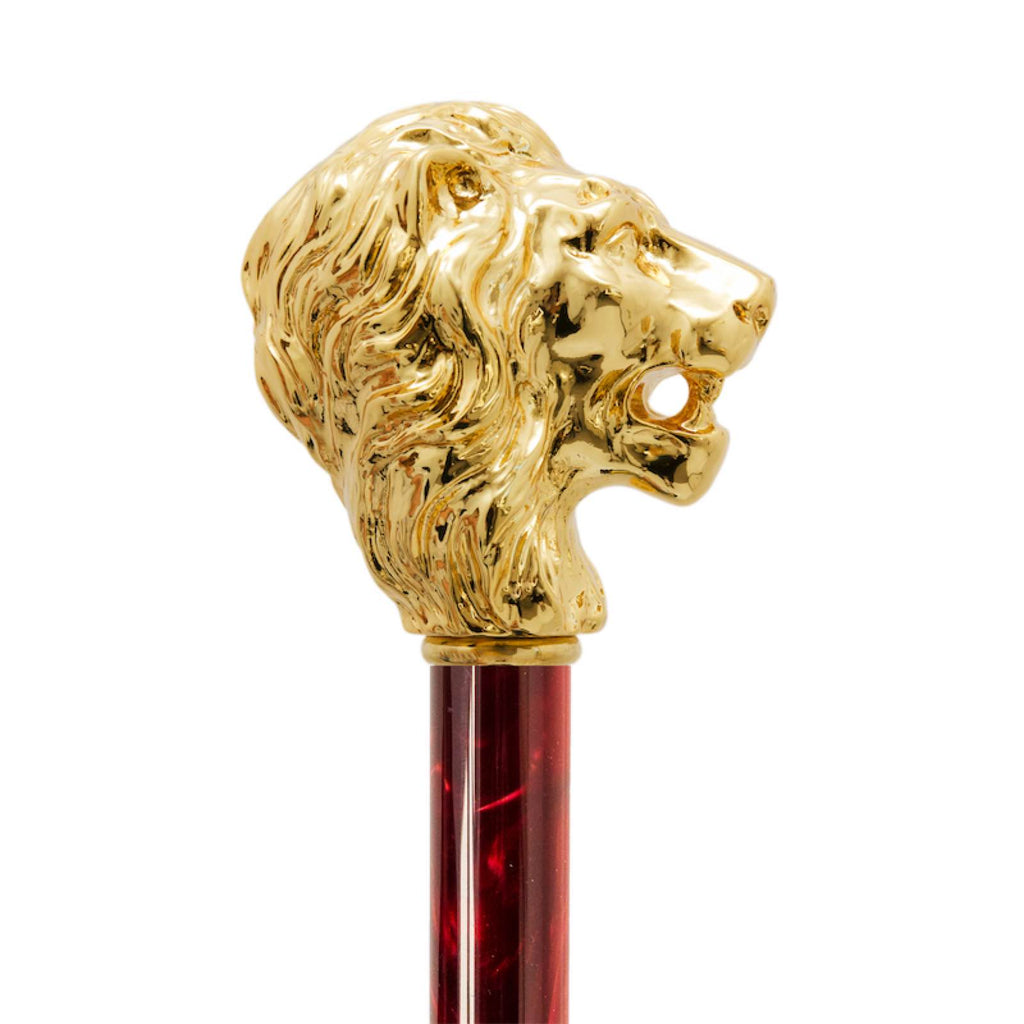 Pasotti Red Umbrella with Gold Lion Handle