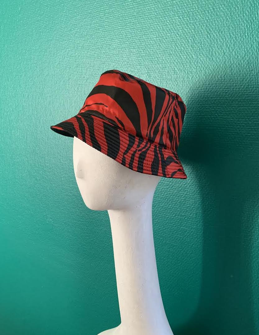 Pasotti Red-Black Zebra Patterned Rain Hat