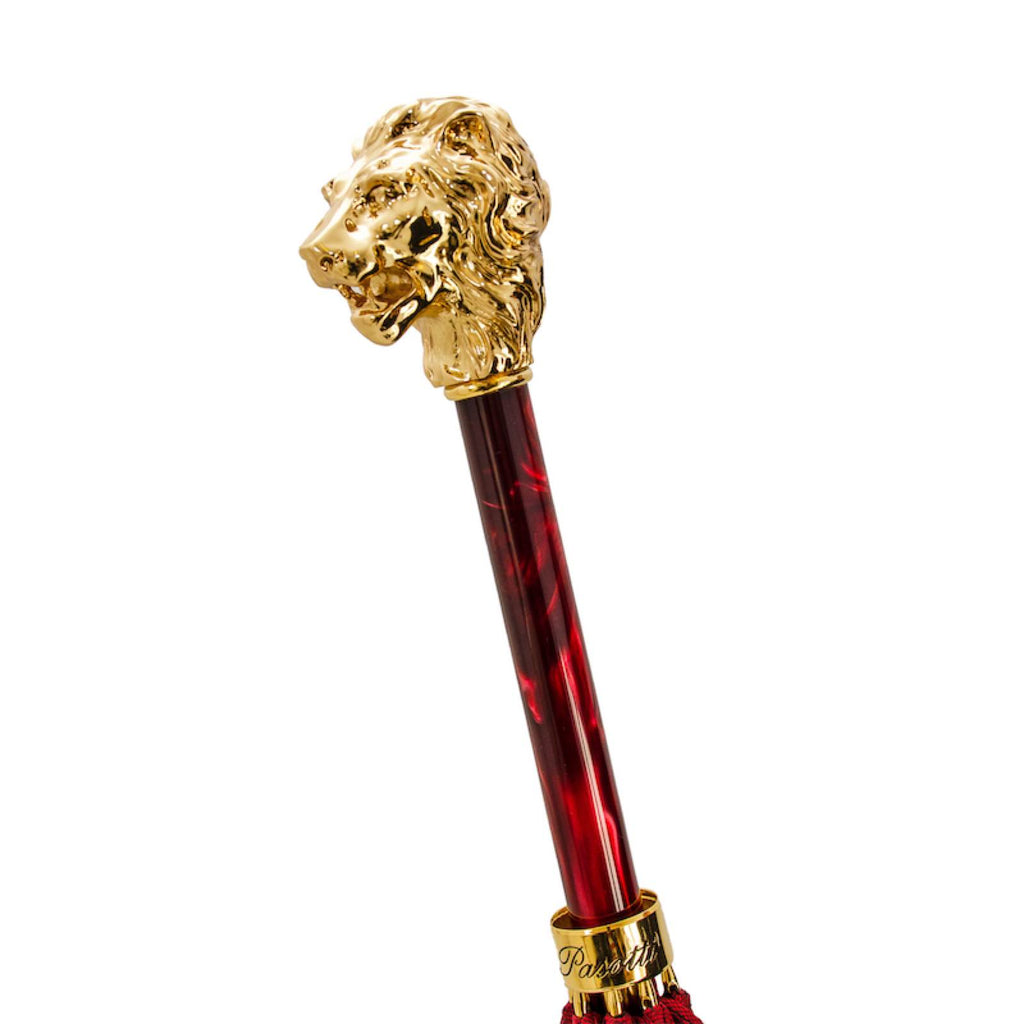 Pasotti Red Umbrella with Gold Lion Handle