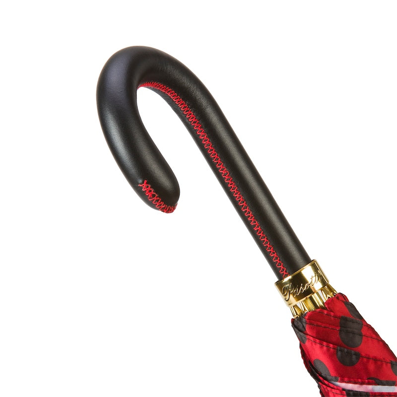 Pasotti Red Polka Dots Umbrella with Leather Handle