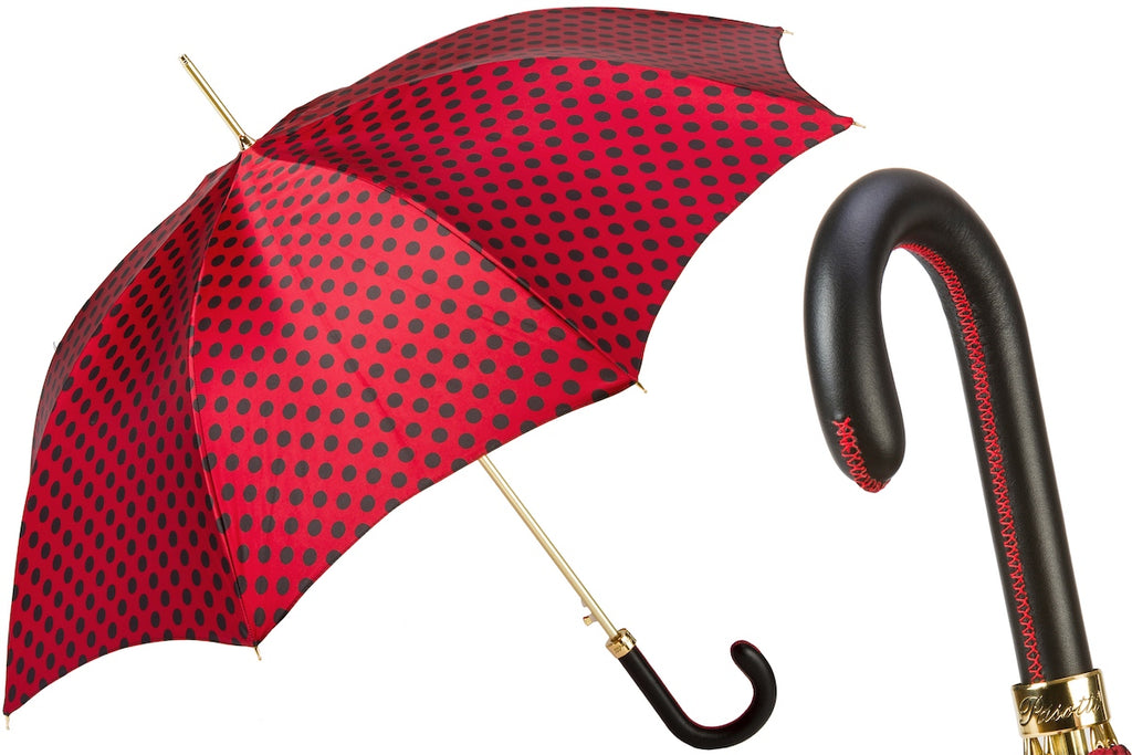 Pasotti Red Polka Dots Umbrella with Leather Handle