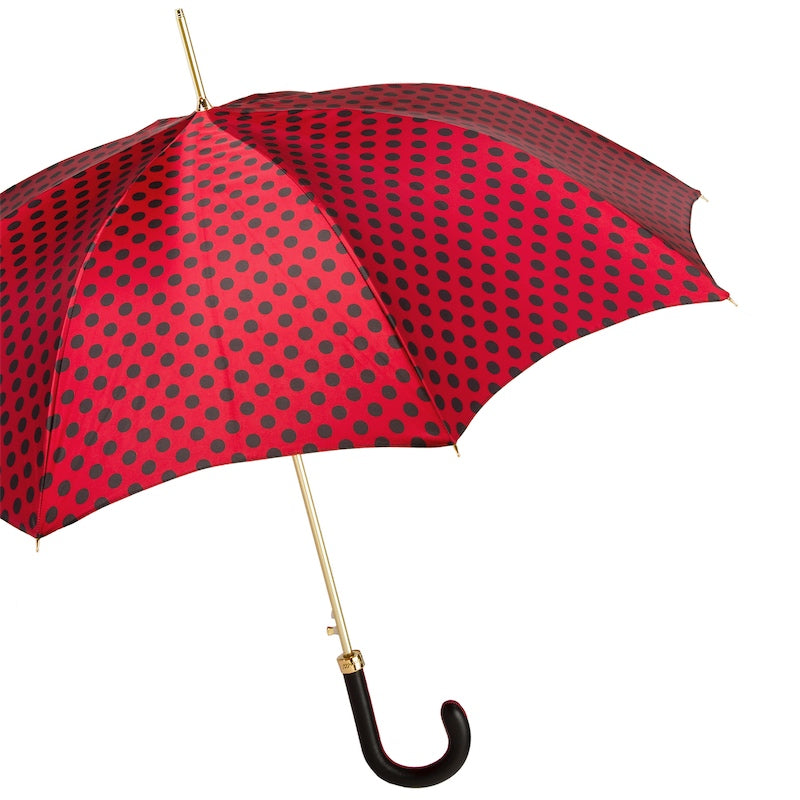 Pasotti Red Polka Dots Umbrella with Leather Handle