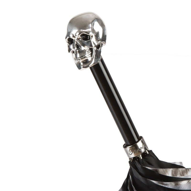 Pasotti Grey Leopard Umbrella with Silver Skull Handle