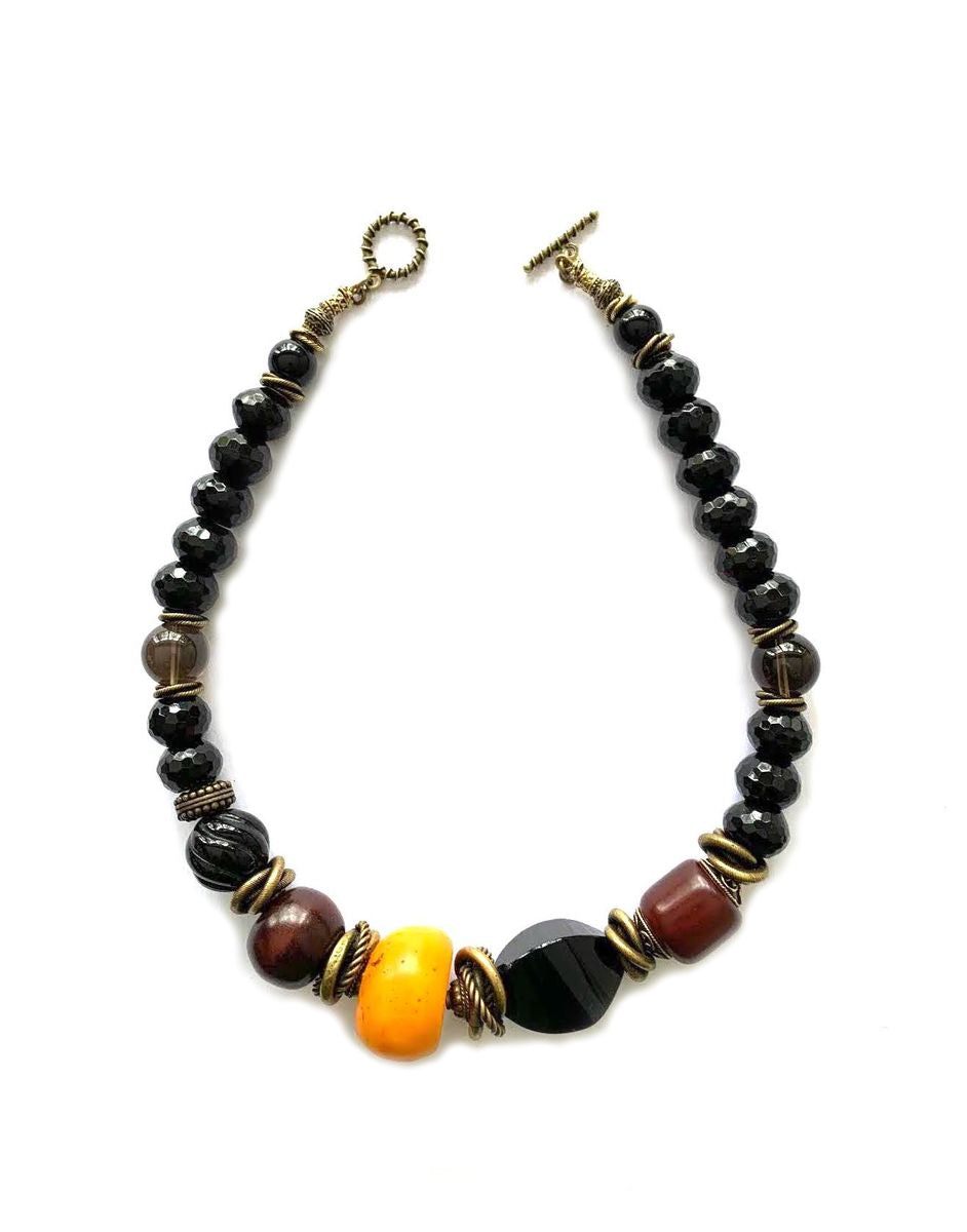 Patrice Onyx & Copal Amber Nugget Necklace