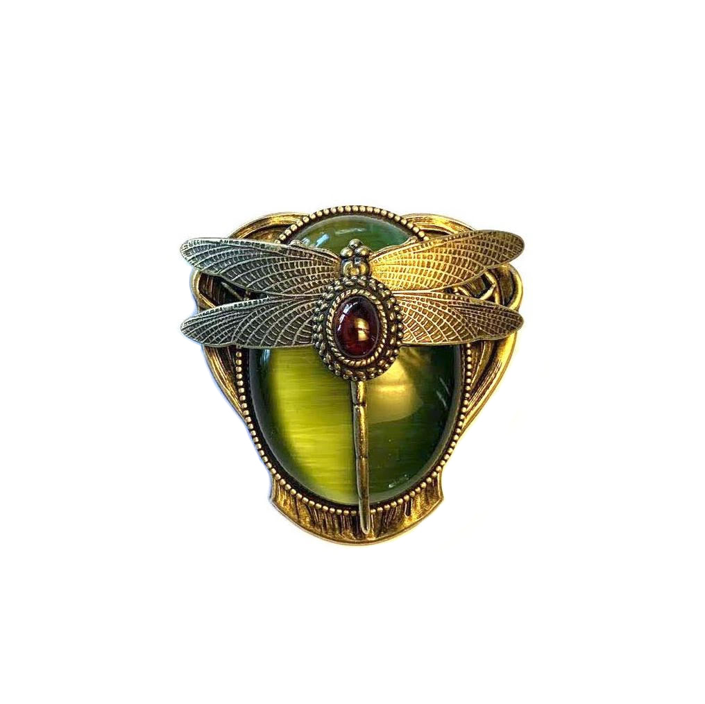 Patrice Olive Green Dragonfly Brooch