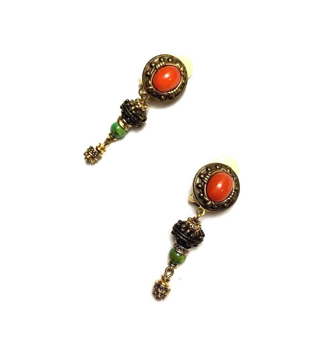 Patrice Orange Green Renaissance Earrings