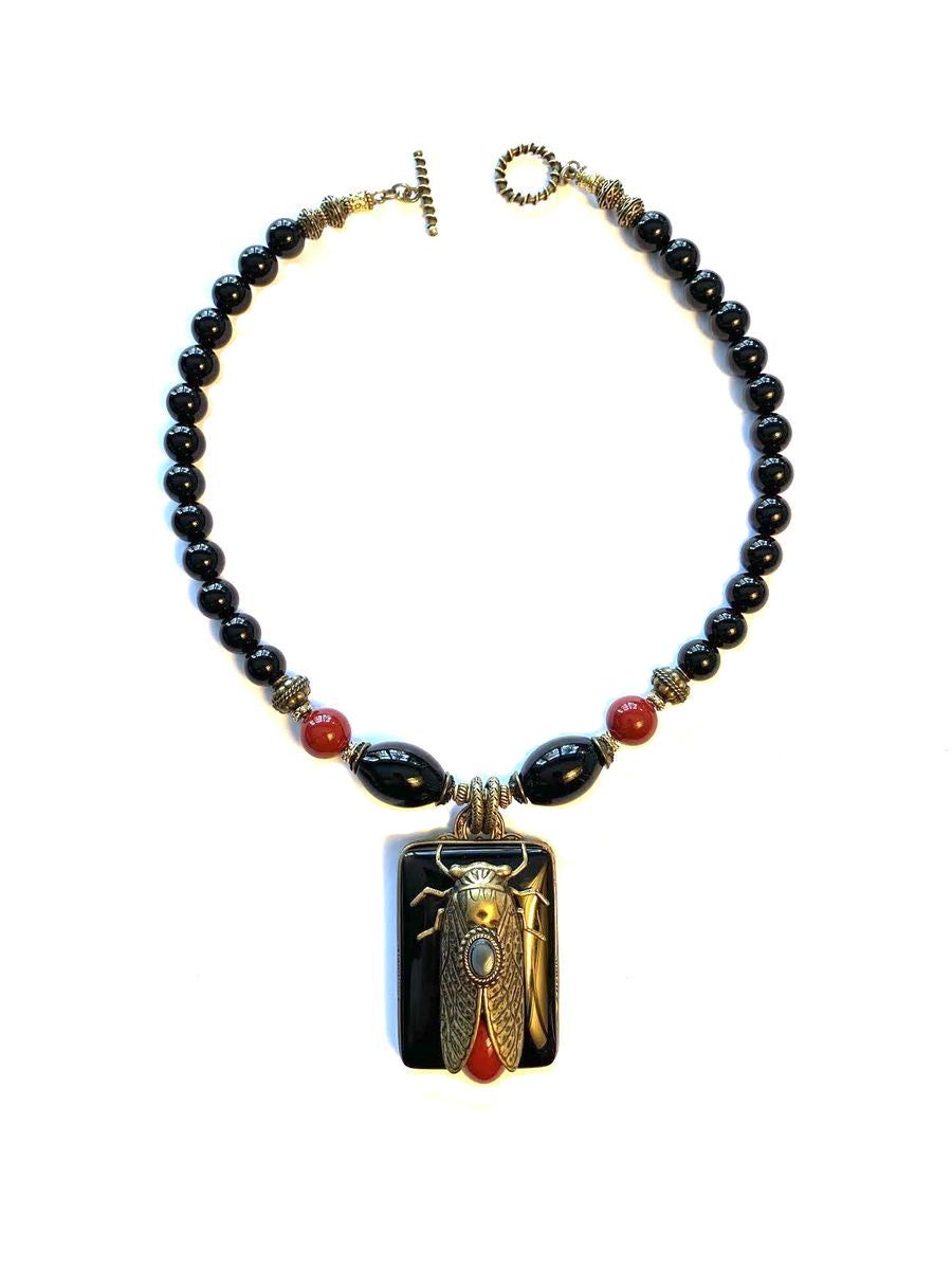 Patrice Black & Red Cicada Necklace