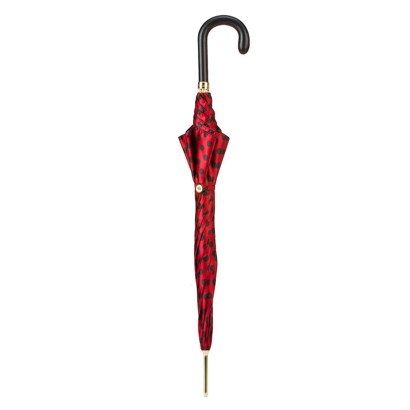 Pasotti Red Polka Dots Umbrella with Leather Handle